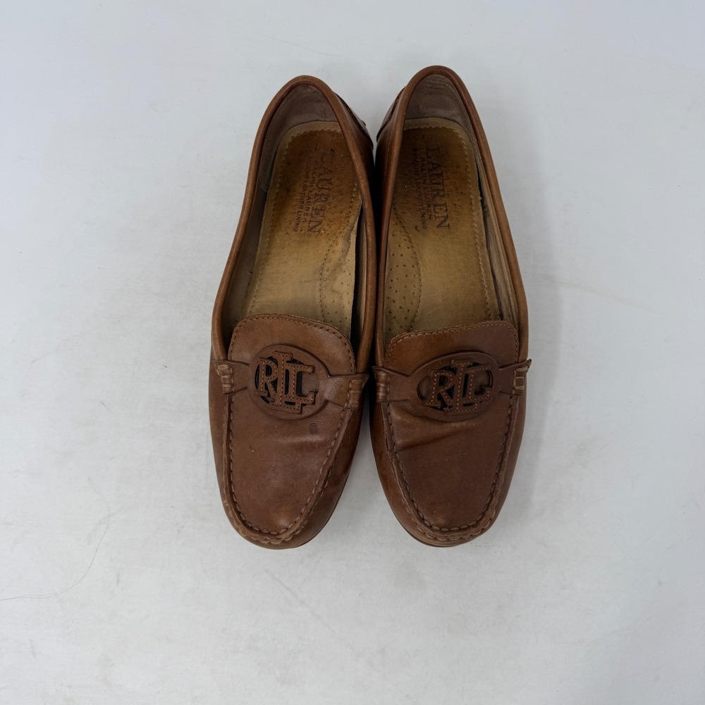 Lauren Ralph Lauren Leather Driving Loafers Cognac Brown RLL Logo Shoes Size 6 - Picture 4 of 11